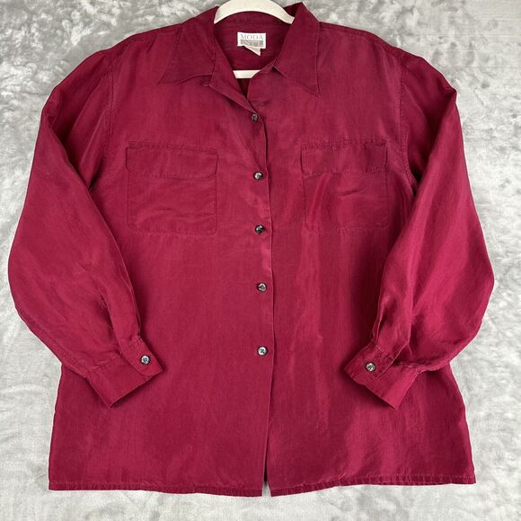 Vintage Moda Int'l 100% Silk Blouse Women's S/M Cranberry‎ Red Button Up (1027) - Picture 1 of 12